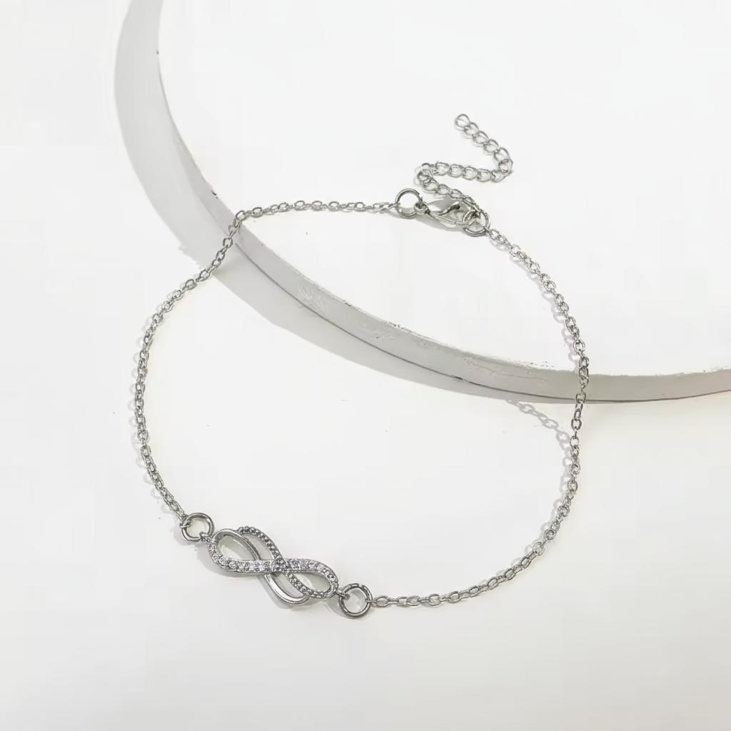 Dana | Delicate Charm Infinity | Silver Anklet by Rose & Oliver, detail view
