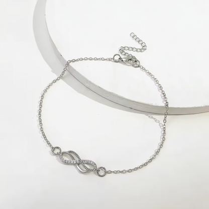 Dana | Delicate Charm Infinity | Silver Anklet by Rose & Oliver, detail view