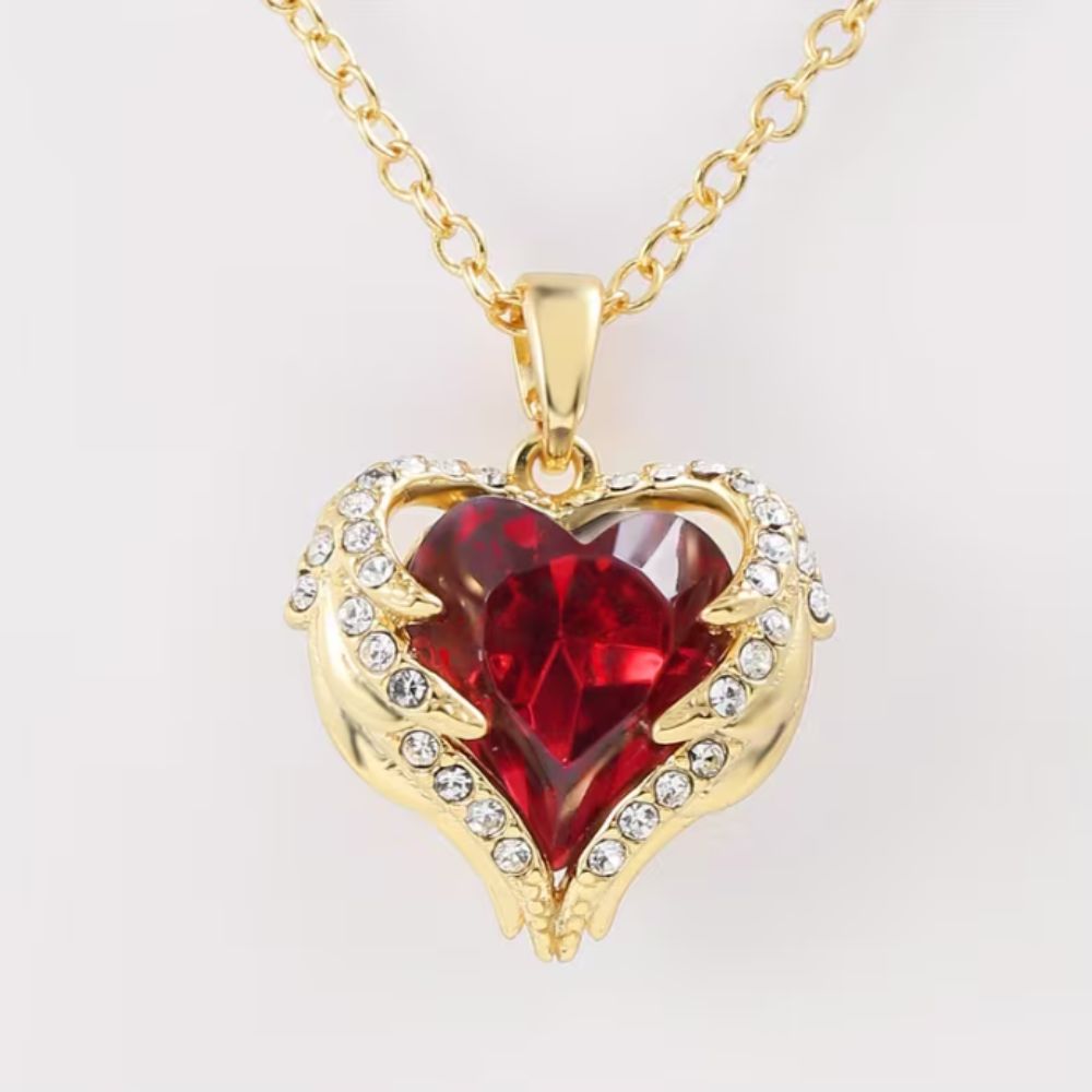 Angel Embrace Ruby Heart Necklace by Rose & Oliver, main product view