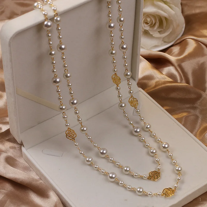 Elegant Gold Pearl Necklace by Rose & Oliver, main product view