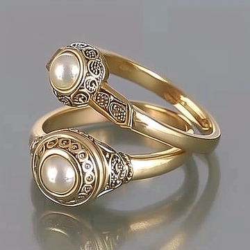 Vintage Inlaid Pearl Gold Ring Set by Rose & Oliver, main product view