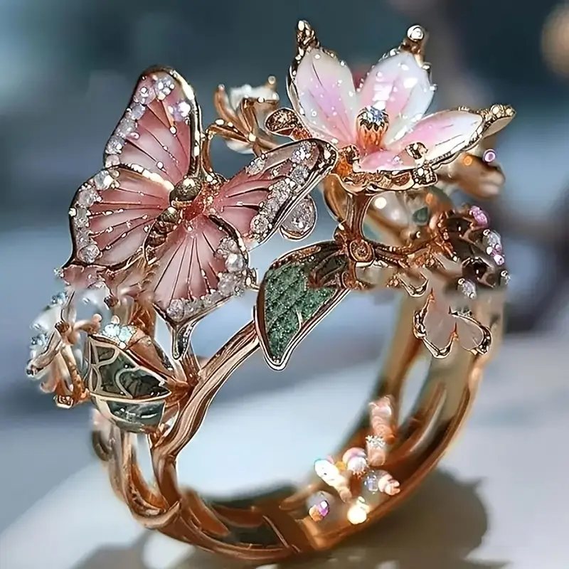 Anel Croia™ Butterfly com zirconia da Rose & Oliver, com detalhes delicados de borboleta e brilho de zirconia.