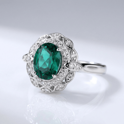 Vintage Emerald Silver Floral Ring - (Adjustable) by Rose & Oliver, main product view