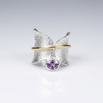 Butterfly Amethyst Silver & Gold Ring by Rose & Oliver, main product view