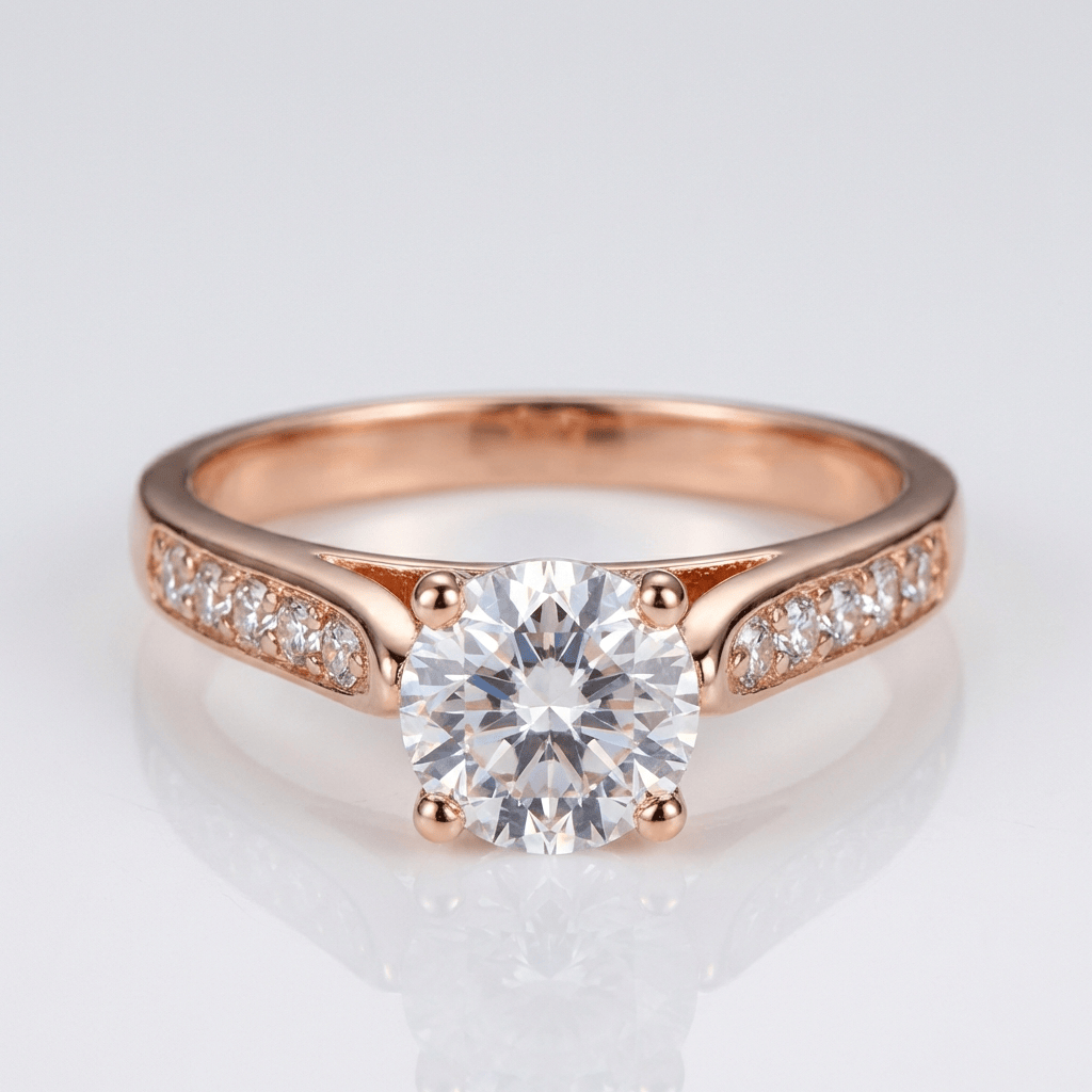 Classic Round Zirconia Rose Gold Ring by Rose & Oliver, main product view