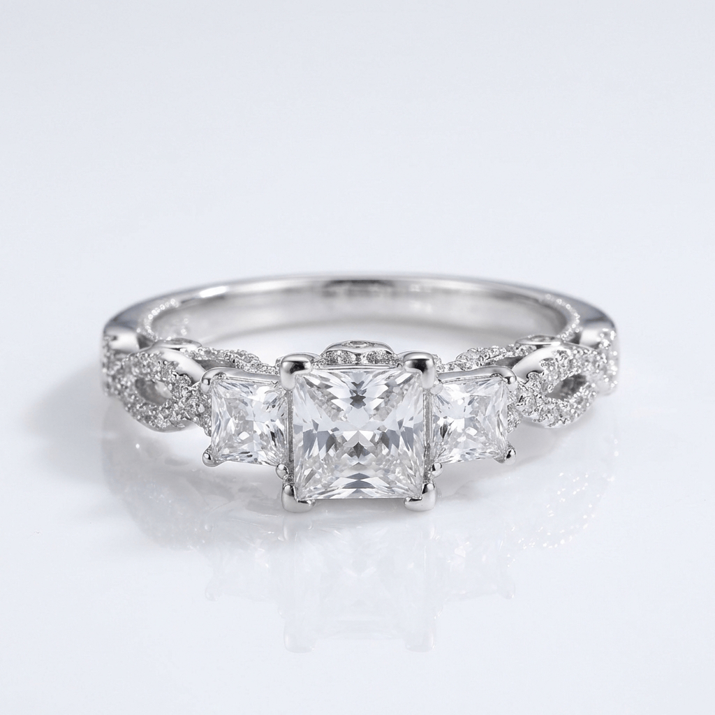 Three Stone Zirconia Silver Twist Ring by Rose & Oliver, main product view
