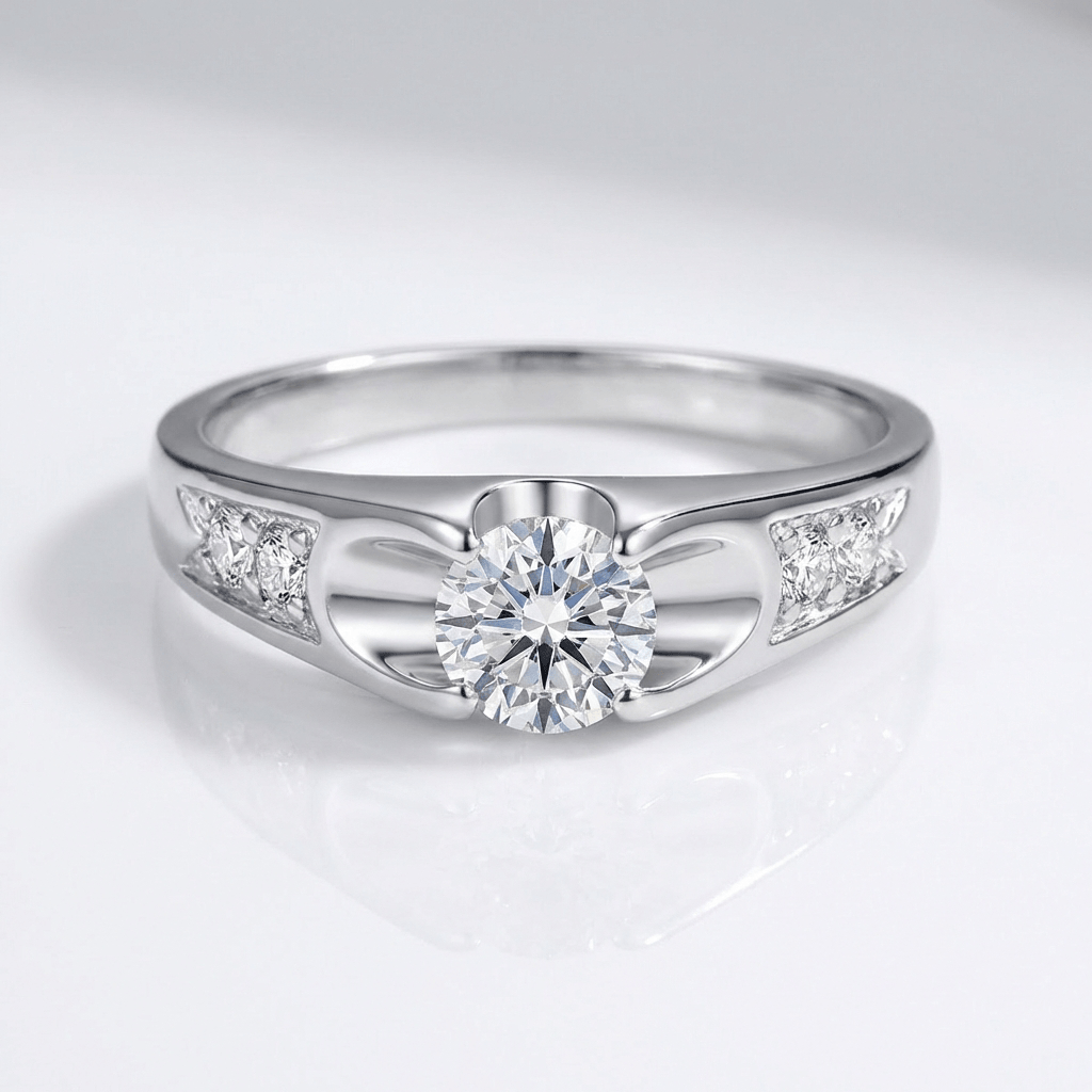 Anel solitário Rose Gold com zircônias, clássico e elegante, da marca Rose & Oliver, exibindo uma pedra central brilhante.