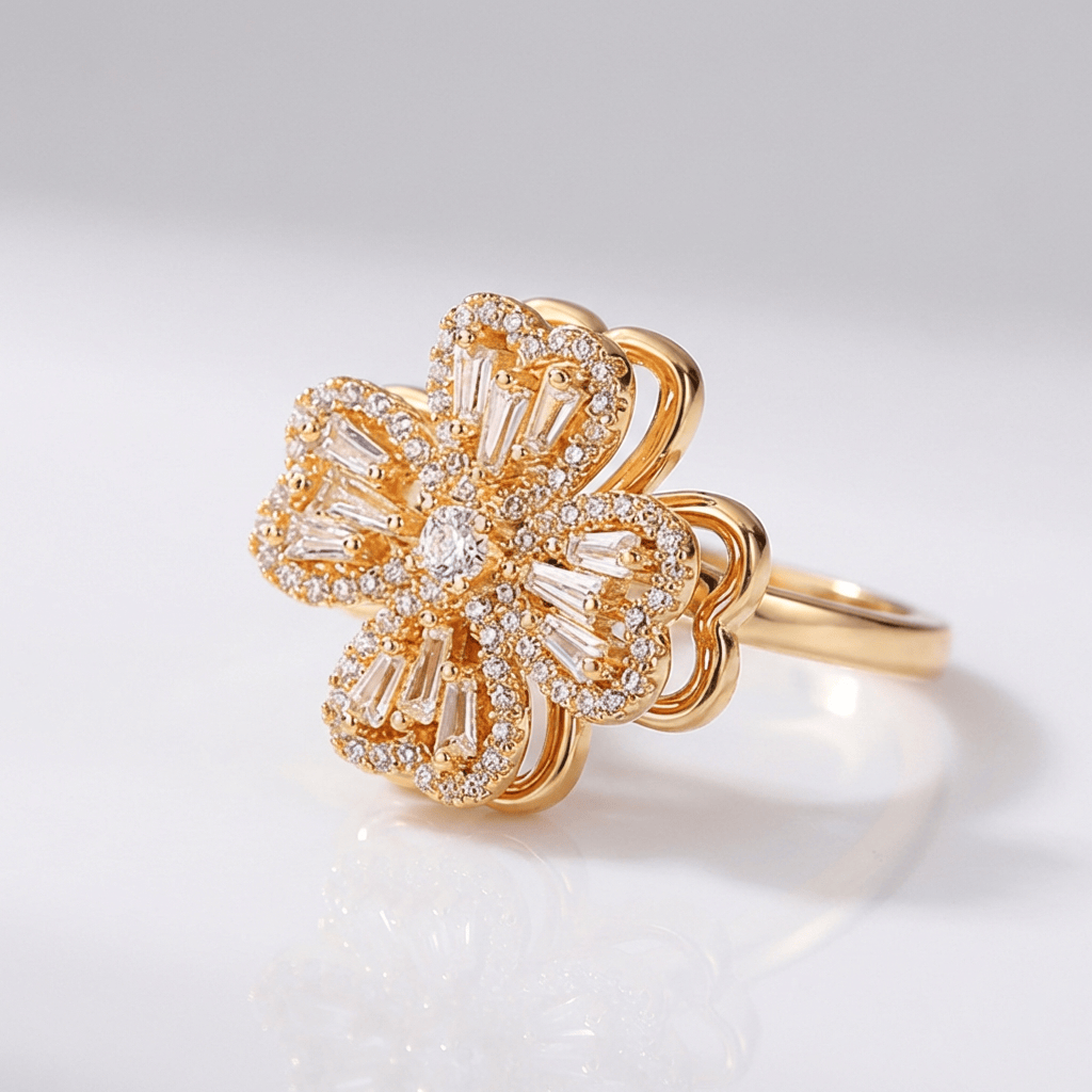 Baguette Zirconia Rotating Flower Ring - (Adjustable) by Rose & Oliver, main product view