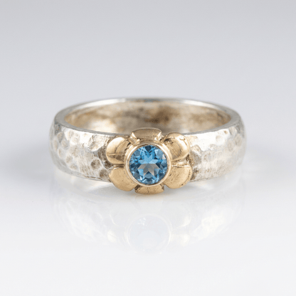 Handmade Silver Two Tone Blue Topaz Ring by Rose & Oliver, main product view