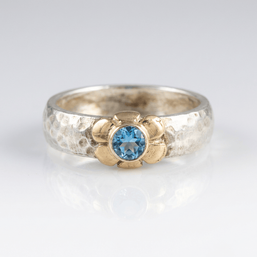 Handmade Silver Two Tone Blue Topaz Ring by Rose & Oliver, main product view
