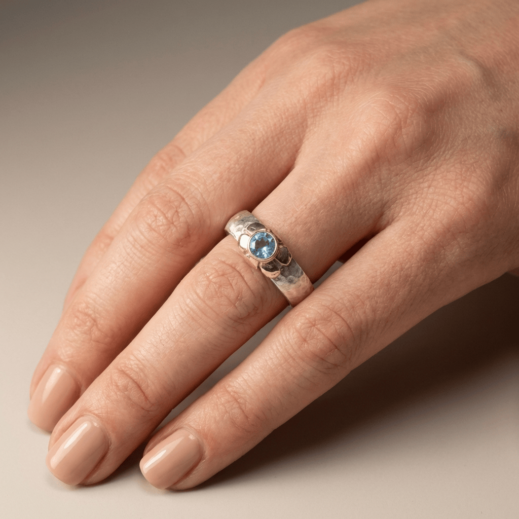 Handmade Silver Two Tone Blue Topaz Ring by Rose & Oliver, alternate product view