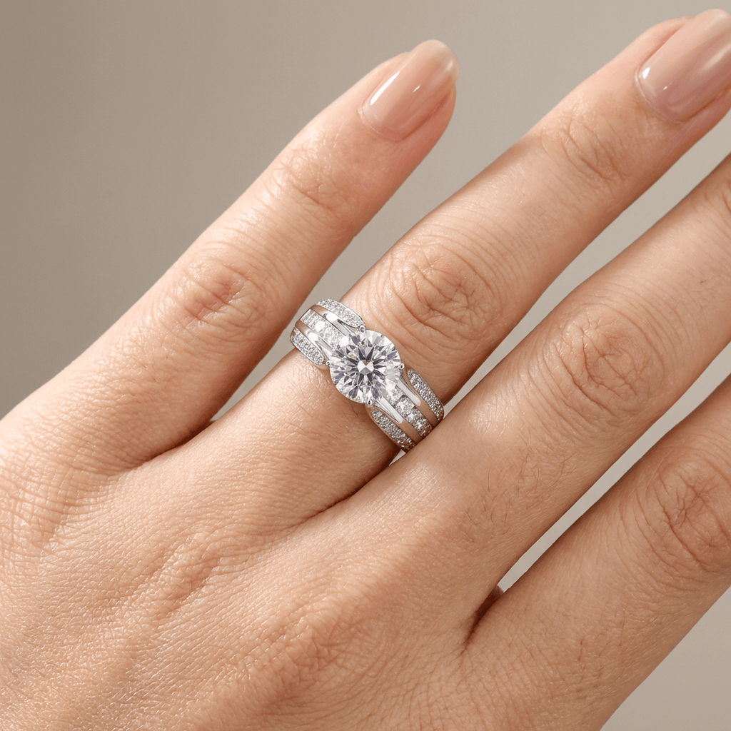 Silver Round Diamond Pave Band Ring by Rose & Oliver, alternate product view