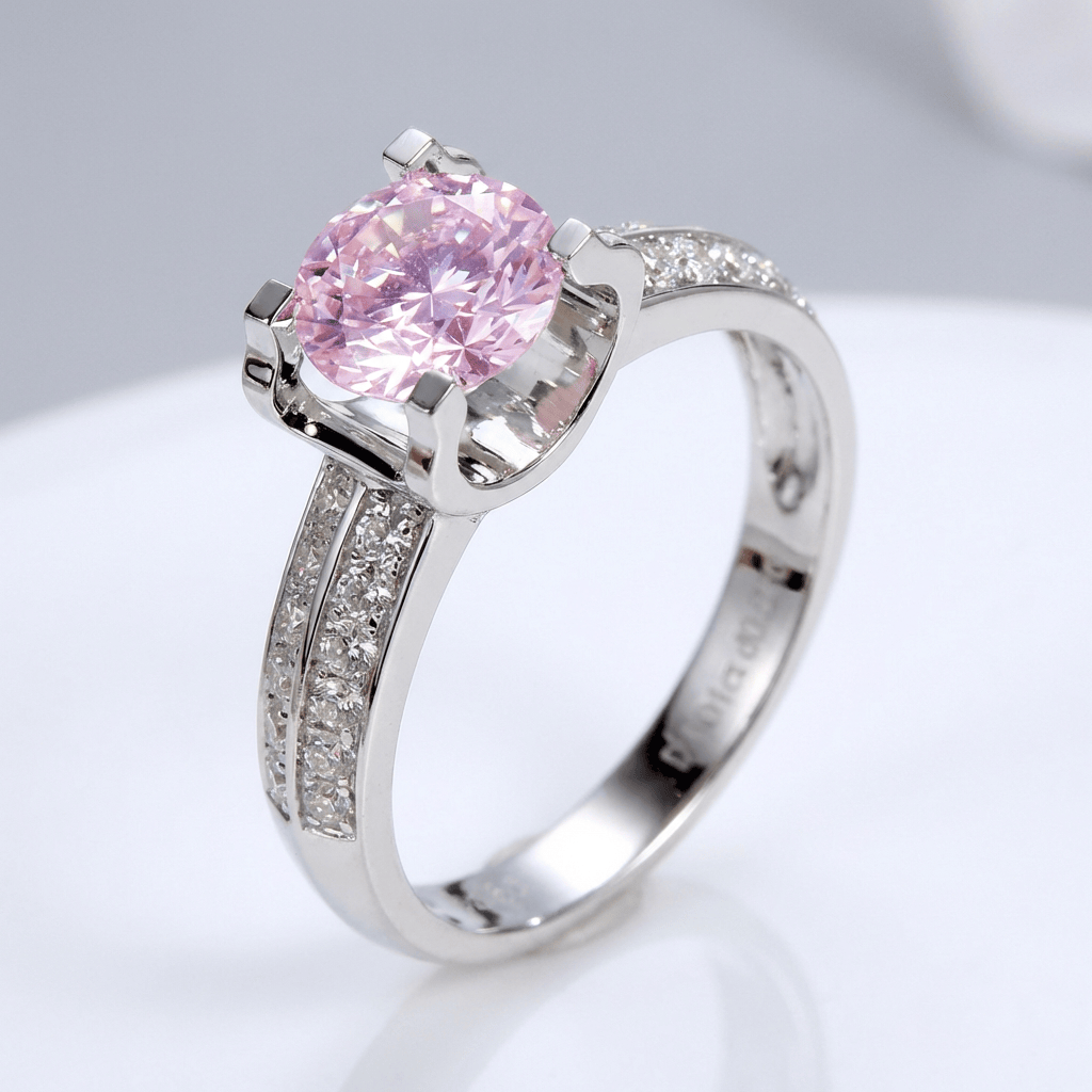 Anel de prata redondo com diamantes pavé, solitário ajustável da Rose & Oliver, detalhe elegante e brilho brilhante.