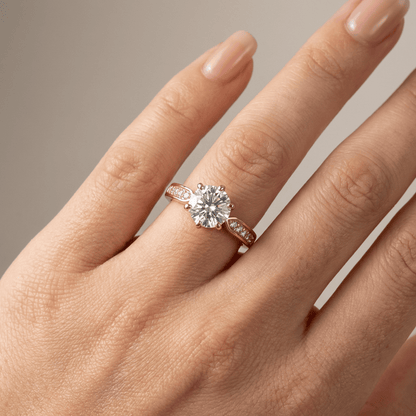 Rose Gold Round Diamond Pave Ring - (Adjustable) by Rose & Oliver, alternate product view