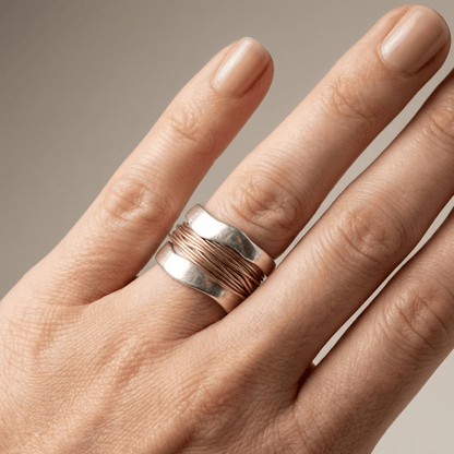 Handmade Silver Gold Wire Wrap Ring by Rose & Oliver, alternate product view