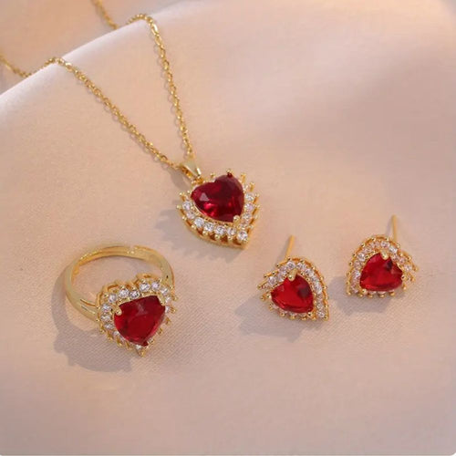 Conjunto de joias Anavelle Roubella com anel e brincos de rosa e ouro, exibindo detalhes elegantes e acabamento refinado.