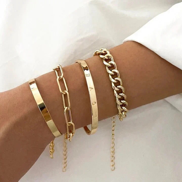 Conjunto de pulseiras Elan Mercer em ouro branco, da Rose & Oliver, exibindo detalhes elegantes e acabamento sofisticado.